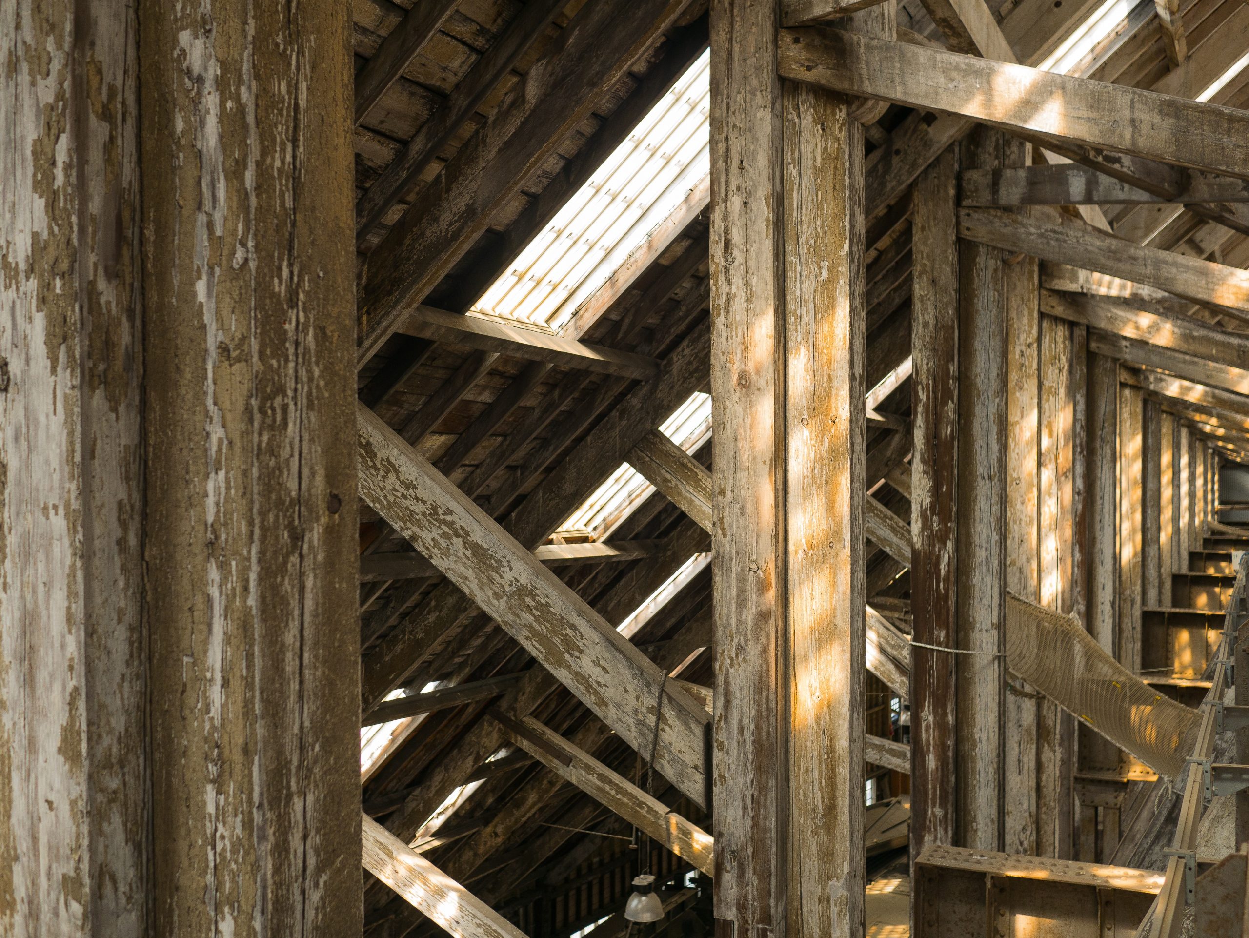 Wooden beams under the ceiling