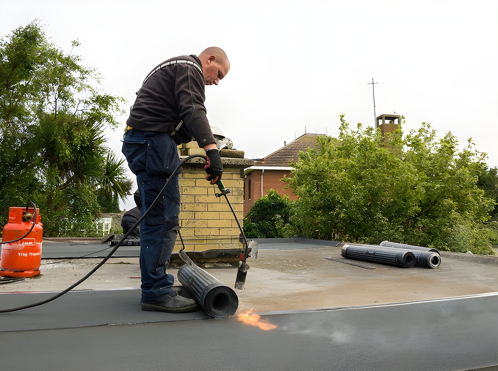 Asphal roll sheet flat roof repair