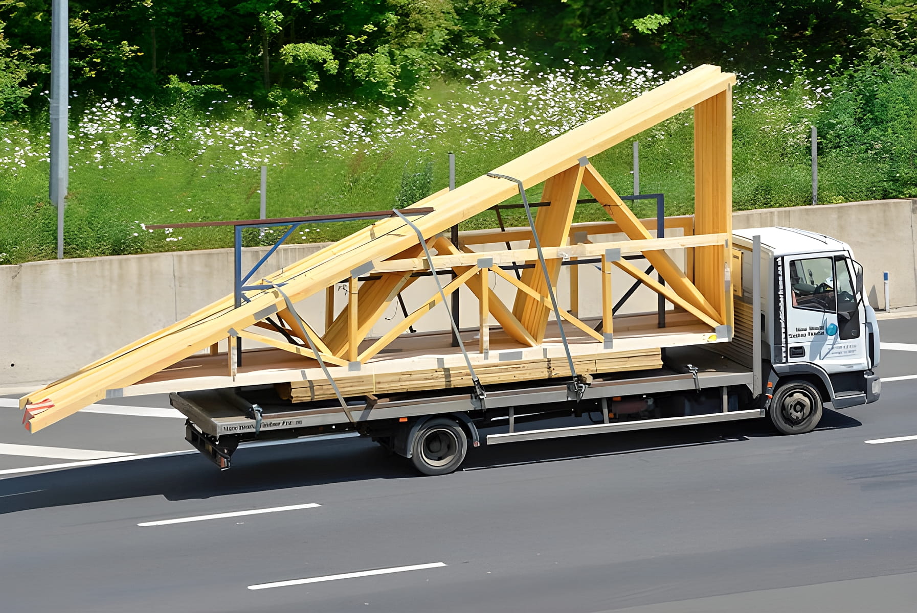 Mono trusses are carried by a truck